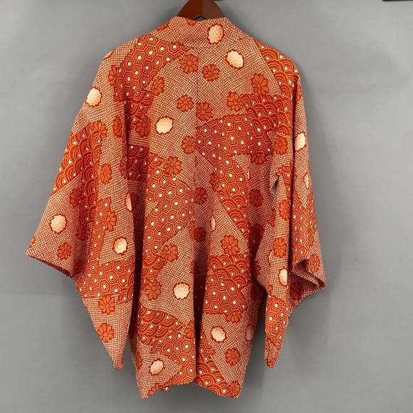 Vintage 60s 70s Orange Floral True Kimono Jacket Textured Hippie Psychedelic - Picture 10 of 14